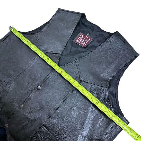Vintage Leather Club Black Leather Snap Front Vest XXL - Picture 11 of 13